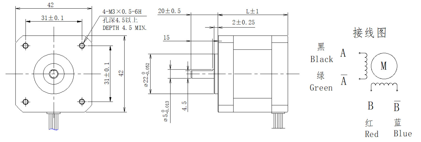 42系列0.9°兩相開(kāi)環(huán)步進(jìn)電機(jī)結(jié)構(gòu)圖